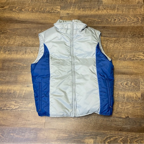 Vintage 80s Woolrich Men’s Gray/Blue Down Puffer Vest Large Full Zip Elastic - Picture 1 of 12